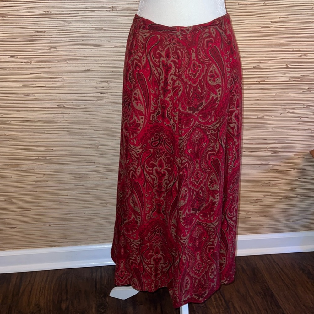 Evan picone size 14 100% rayon red gray burgundy paisley skirt fully lined EUC!